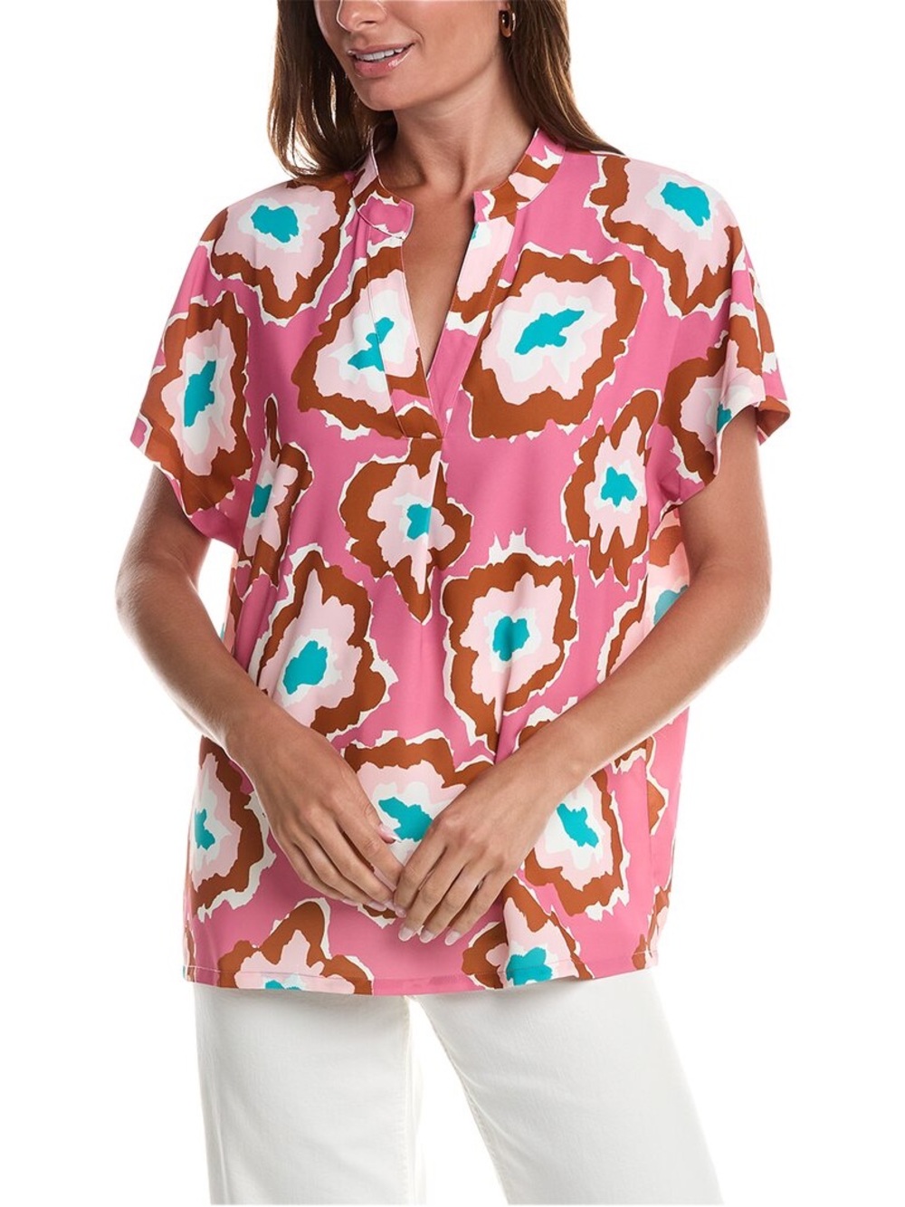 Crosby by Mollie Burch Ines Abstract Floral Blouse Pink Size Large